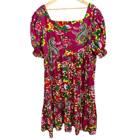 Robin Tomas Floral Tiered Midi Dress Pink Size‎ 18 Tropical Resort Nap Smock - Picture 3 of 9
